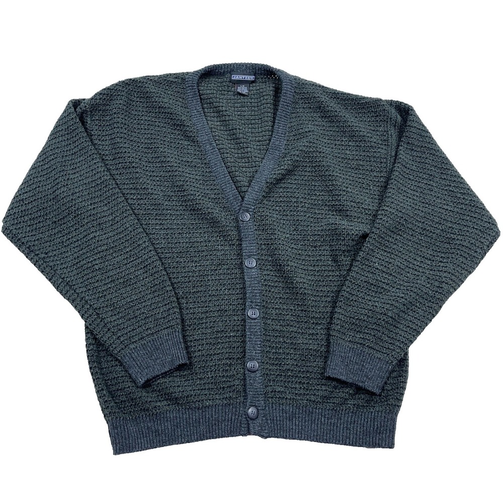 Vintage Jantzen Cardigan Sweater Men XL Gray Green Grandpa 90s Y2K Cosby Biggie
